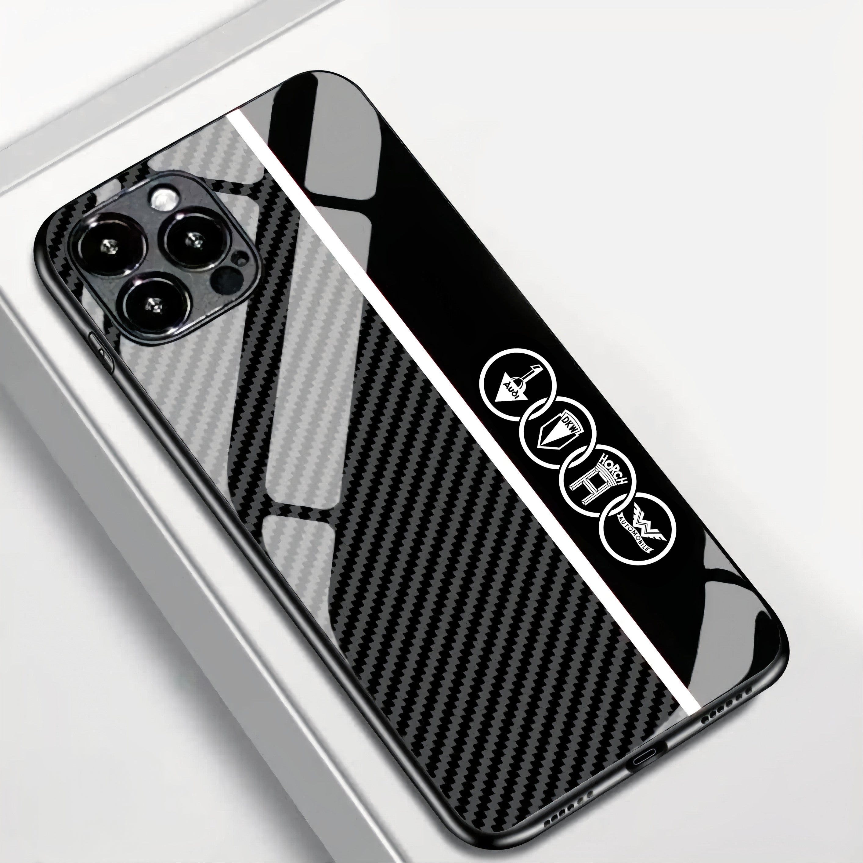 Audi Tempered Glass Carbon Style Phone Case - 1932